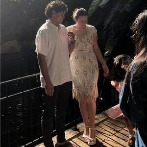 Vintage flapper style hand beaded silk dress